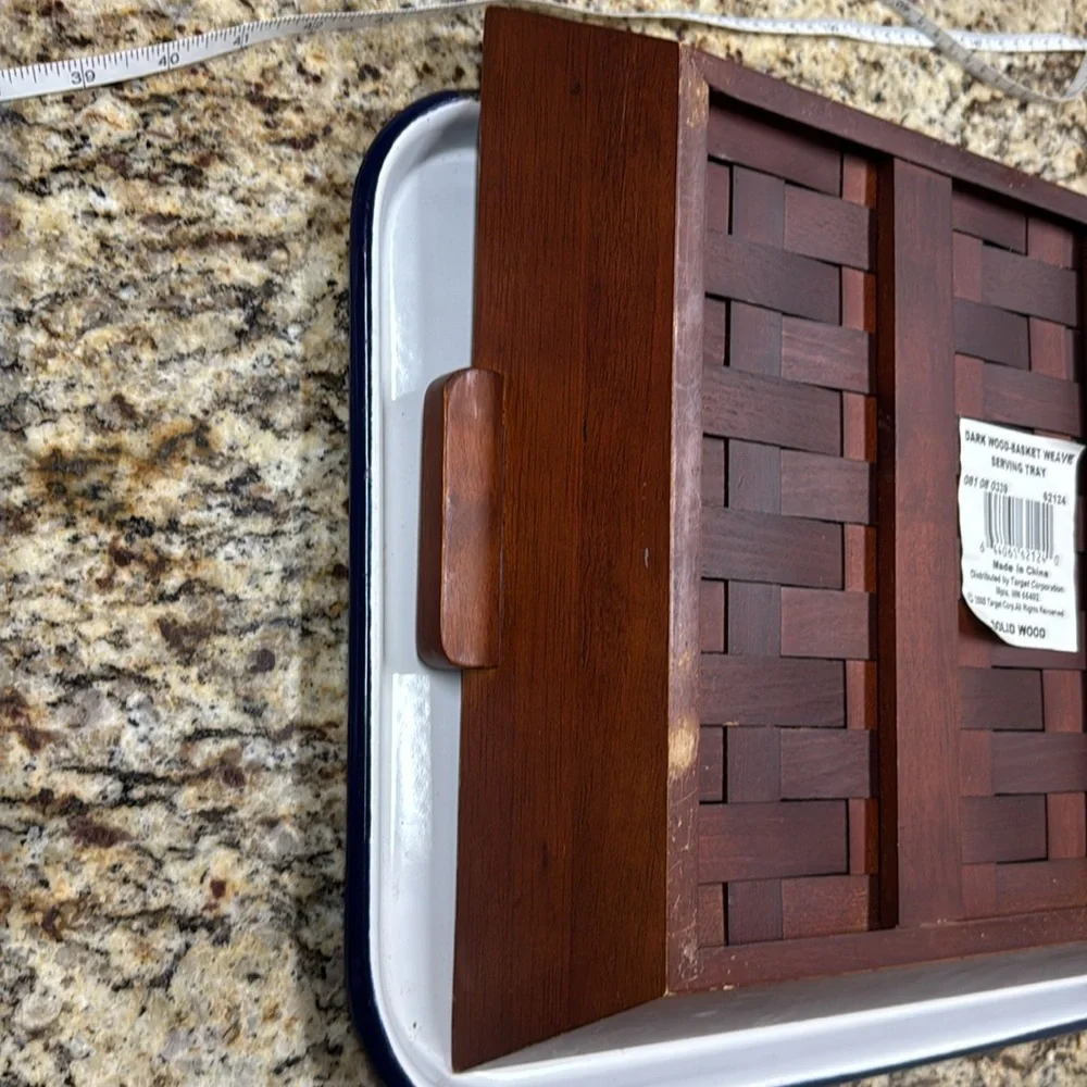 Basket Dark Wood Basket Weave Serving Tray